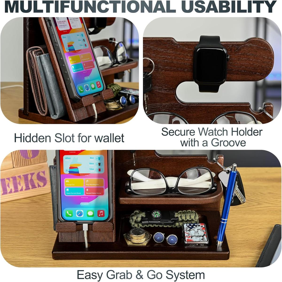 TESLYAR Wood Phone Docking Station – Station de Charge en Bois