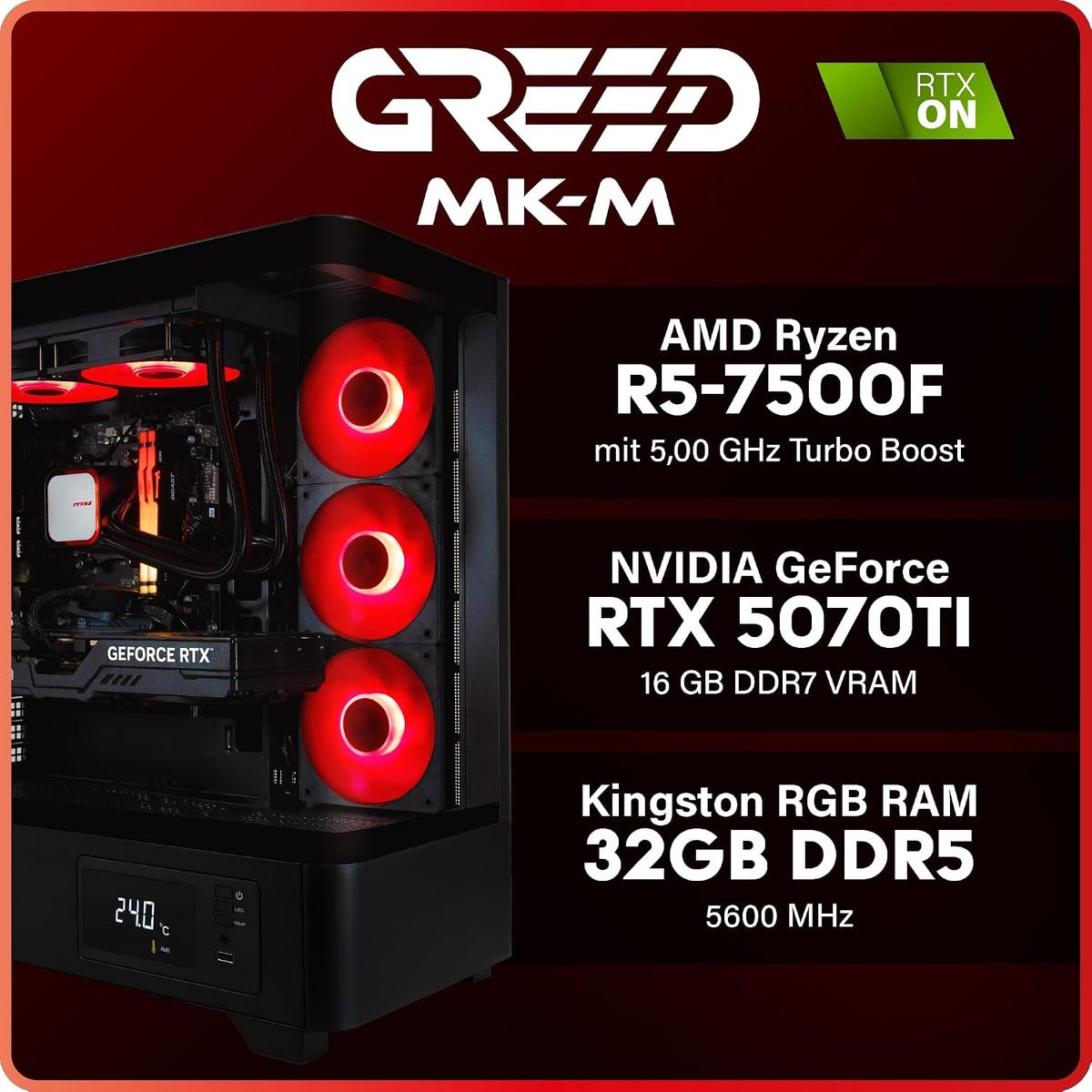 Greed MKM – RTX 5070 Ti 16 Go, Ryzen 5 7500F, 32 Go DDR5