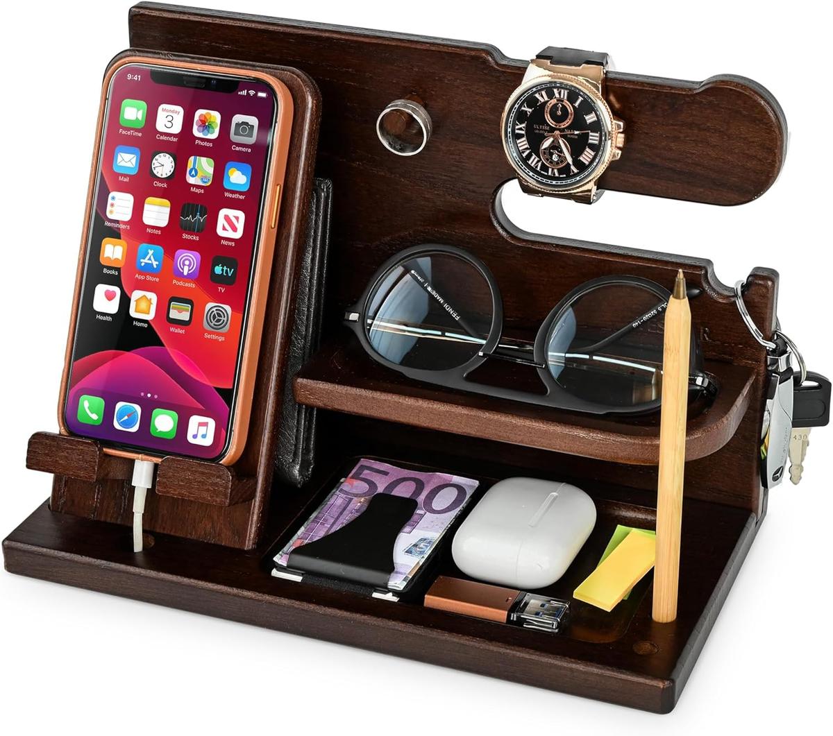 TESLYAR Wood Phone Docking Station – Station de Charge en Bois